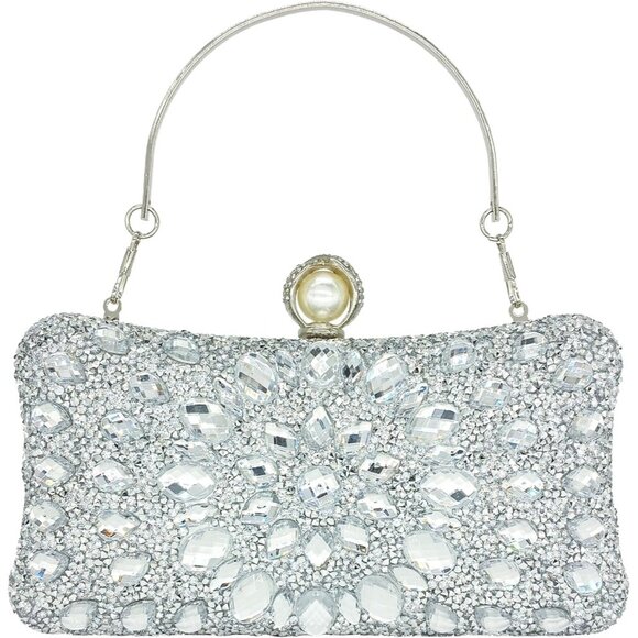 Handbags - Rhinestone Clutch Purses for Women Evening Wedding Bag with Round Pearl Clasp